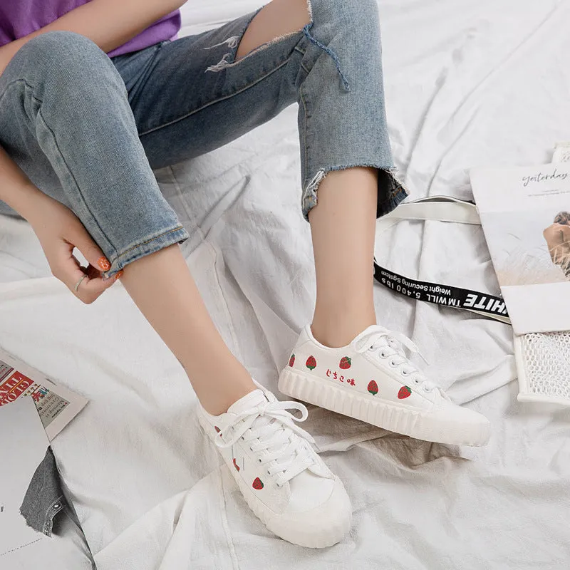 WHITE STRAWBERRY PRINT CANVAS SHOES UB2501