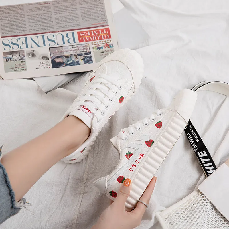 WHITE STRAWBERRY PRINT CANVAS SHOES UB2501
