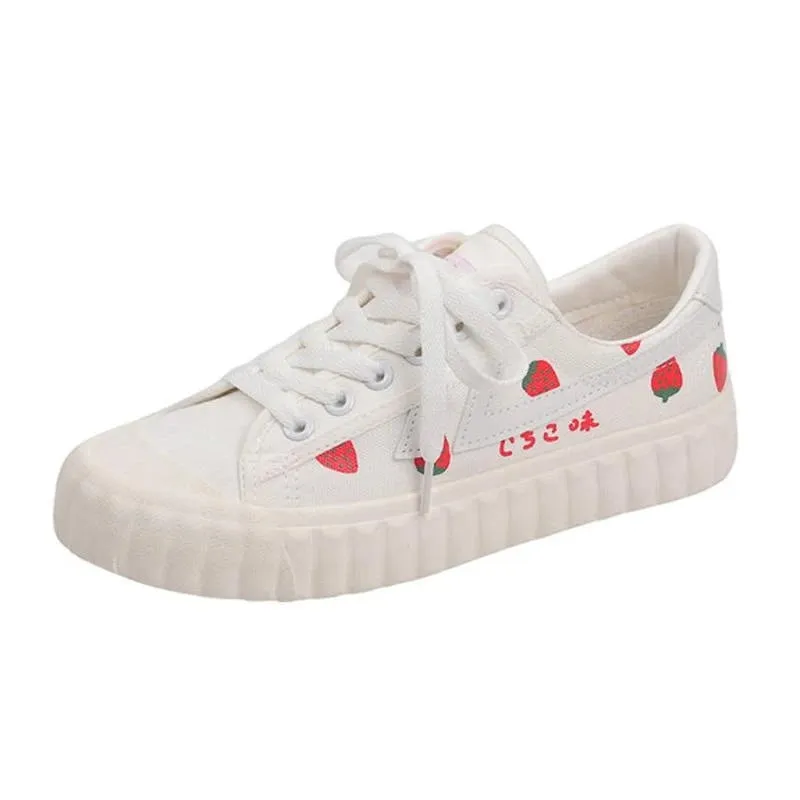 WHITE STRAWBERRY PRINT CANVAS SHOES UB2501