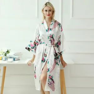 Women Robe Print Flower Peacock Kimono Bathrobe Gown Sleepwear