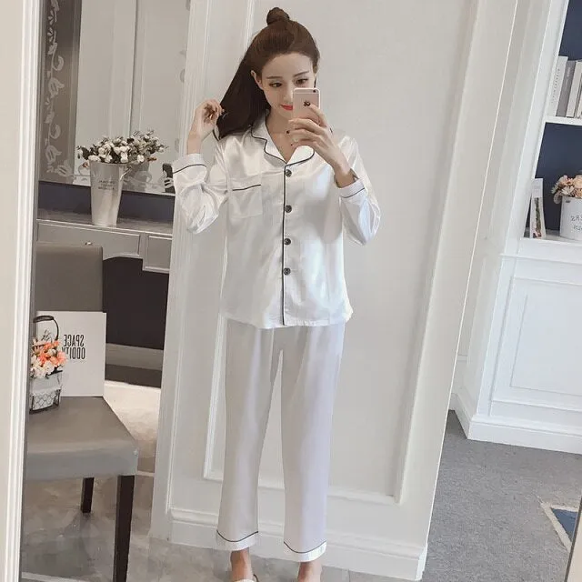 Women Silk Pajama Sets Satin Pyjama Sleepwear Long Sleeve Large Size Fashion Pajamas for girl Nightwear Suit Home New 2021 PJS