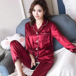 Women Silk Pajama Sets Satin Pyjama Sleepwear Long Sleeve Large Size Fashion Pajamas for girl Nightwear Suit Home New 2021 PJS