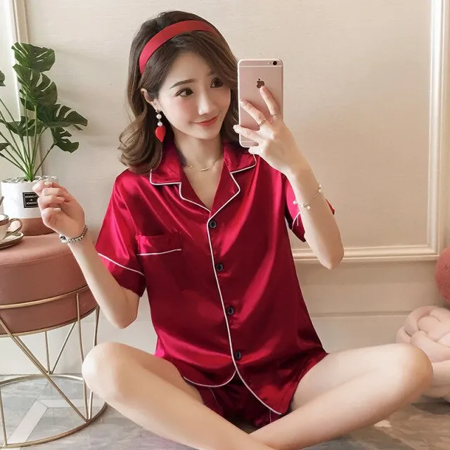 Women Silk Pajama Sets Satin Pyjama Sleepwear Long Sleeve Large Size Fashion Pajamas for girl Nightwear Suit Home New 2021 PJS