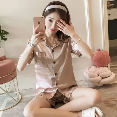 Women Silk Pajama Sets Satin Pyjama Sleepwear Long Sleeve Large Size Fashion Pajamas for girl Nightwear Suit Home New 2021 PJS
