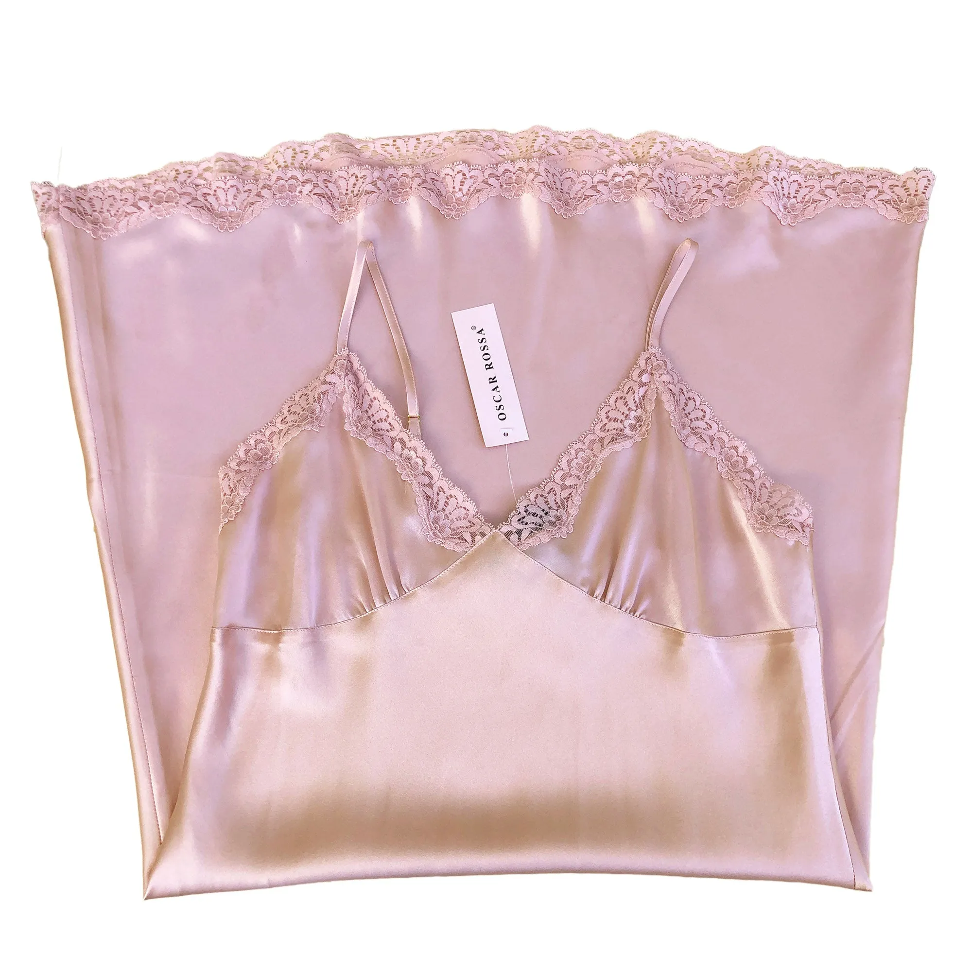 Women's 100% Silk Chemise with V Neck Lace