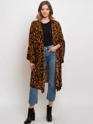 WOMEN'S ANIMAL PRINT OPEN FRONT DOMAN SLEEVES CARDIGAN