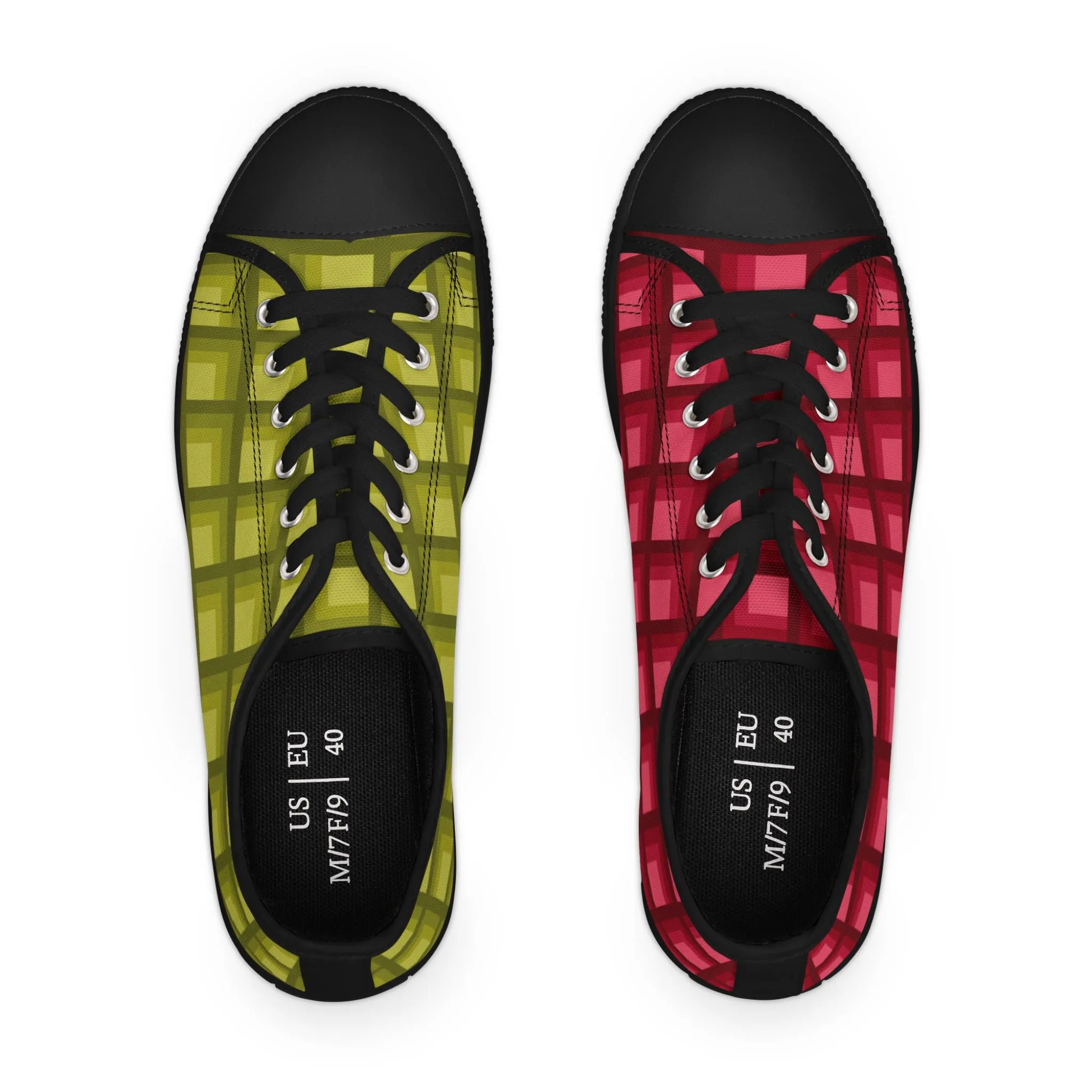 Women's Burgundy & Olive Mismatched Geometric Low Top Sneakers