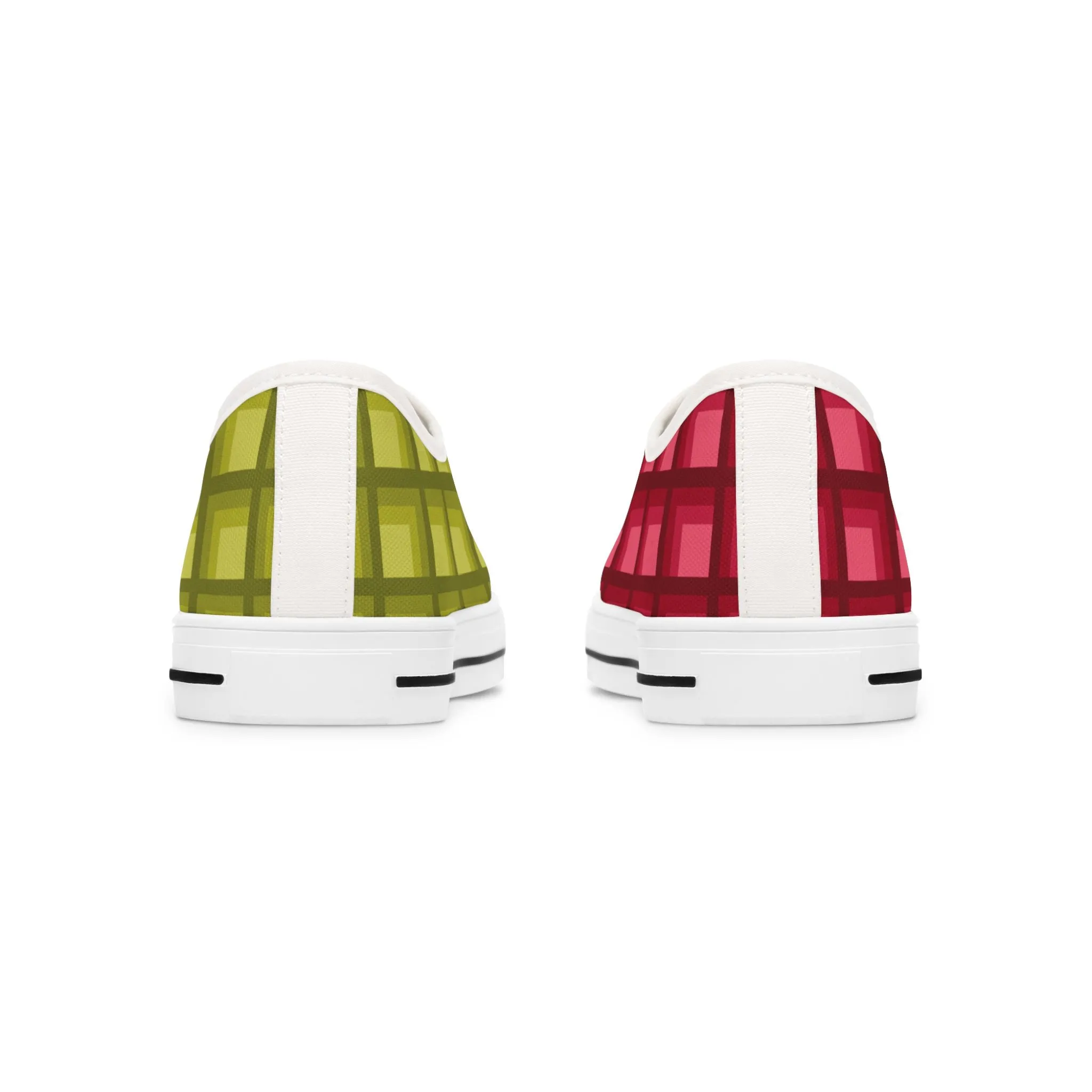 Women's Burgundy & Olive Mismatched Geometric Low Top Sneakers