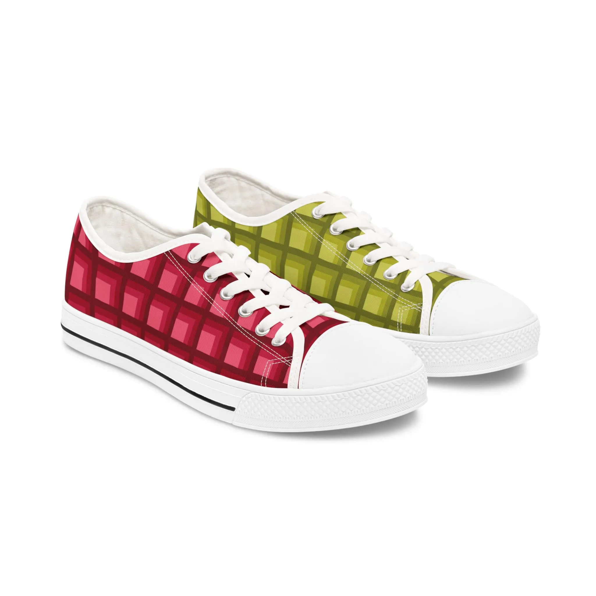Women's Burgundy & Olive Mismatched Geometric Low Top Sneakers