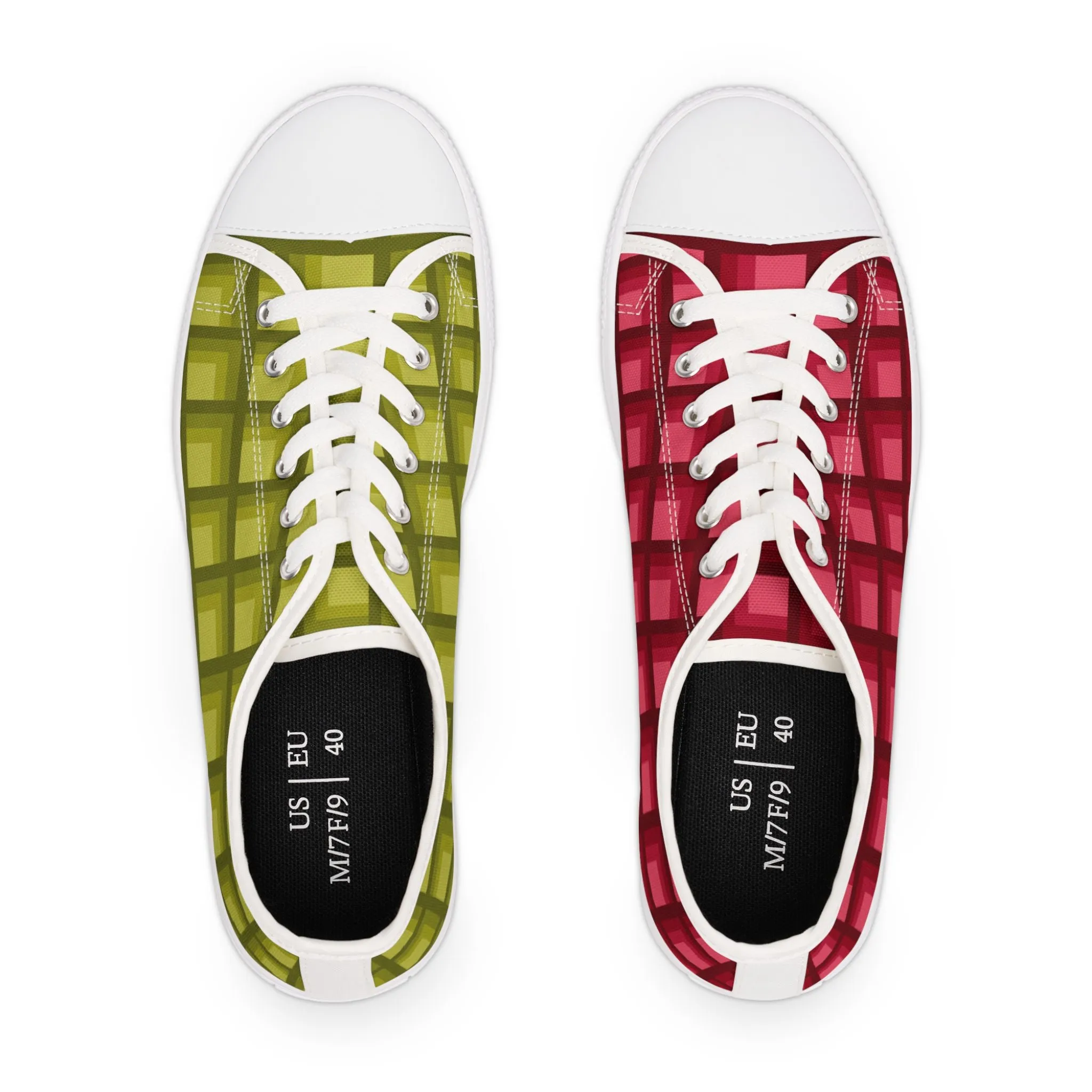 Women's Burgundy & Olive Mismatched Geometric Low Top Sneakers