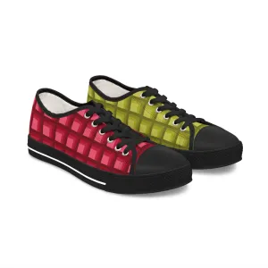 Women's Burgundy & Olive Mismatched Geometric Low Top Sneakers