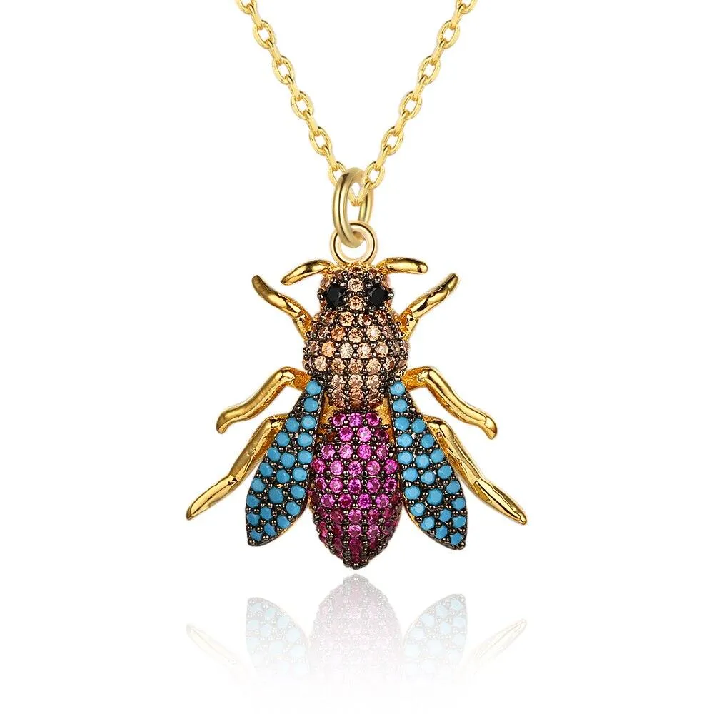 Women’s Crystal Bee Insect Pendant Necklace, Trendy Fashion Jewelry