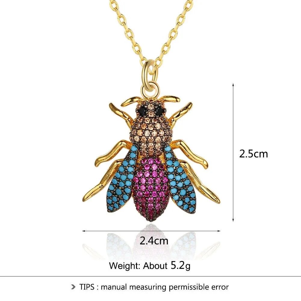 Women’s Crystal Bee Insect Pendant Necklace, Trendy Fashion Jewelry