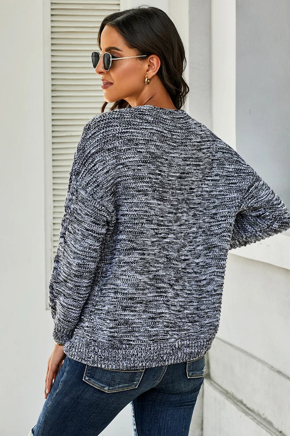 Women's Dark Gray Chunky Wide Long Sleeve Knit Cardigan