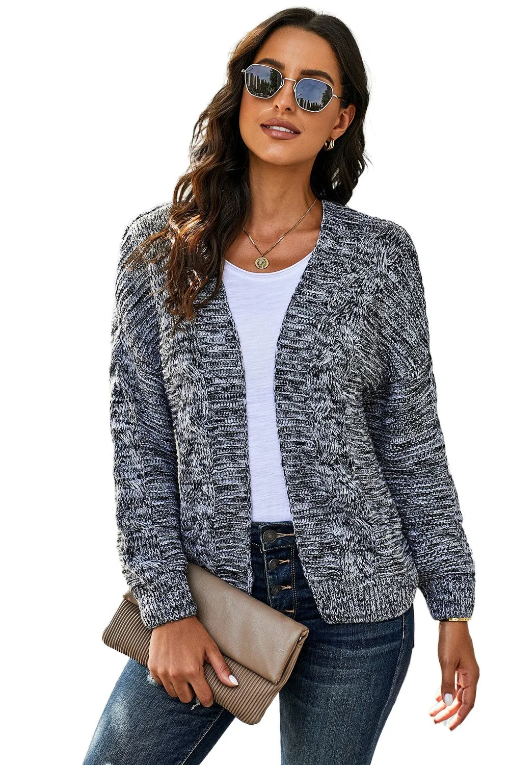 Women's Dark Gray Chunky Wide Long Sleeve Knit Cardigan