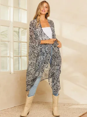 WOMEN'S DRAPE SLEEVE OPEN FRONT FLORAL CARDIGAN