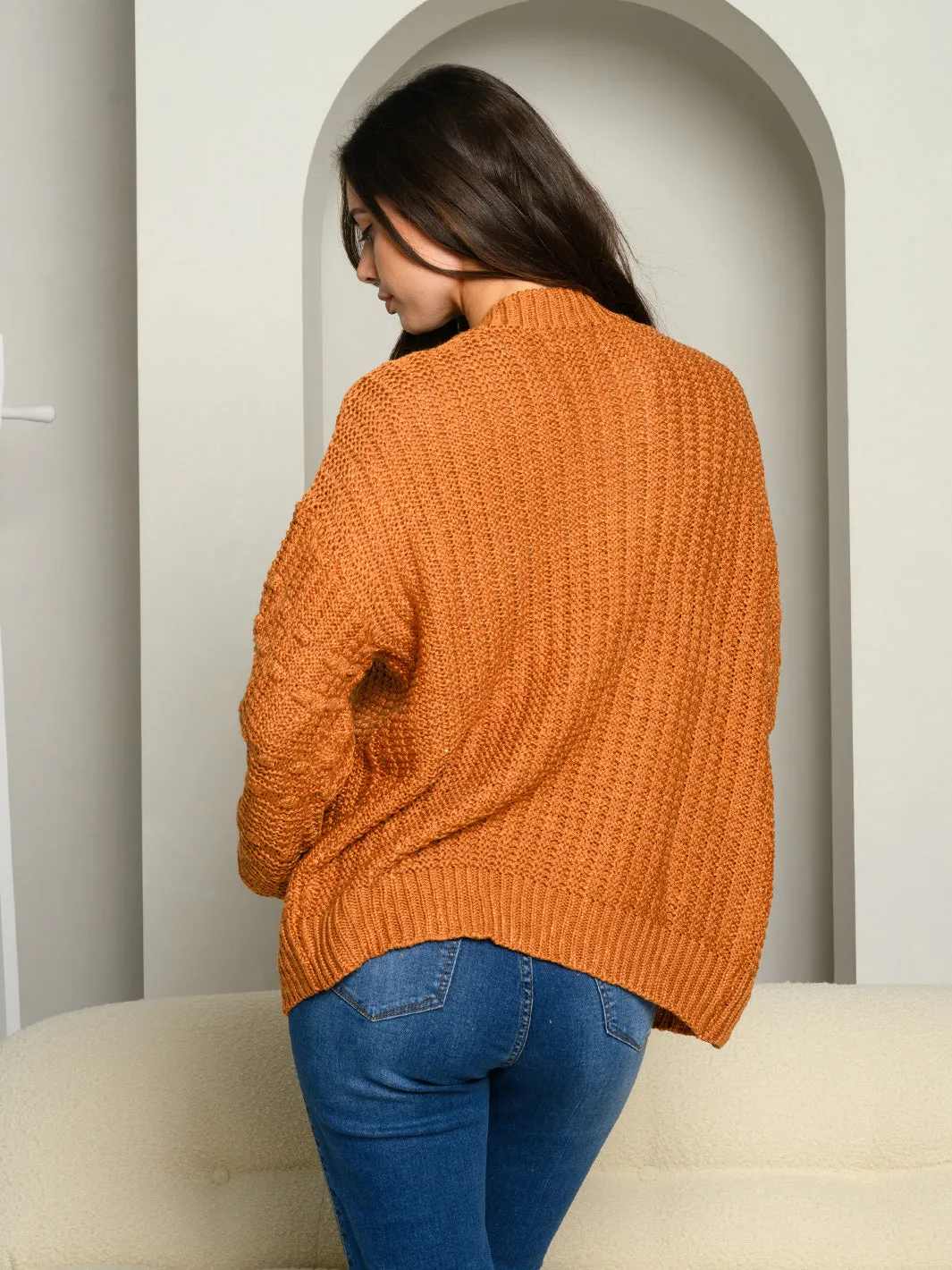 WOMEN'S FRONT POCKETS OPEN CARDIGAN