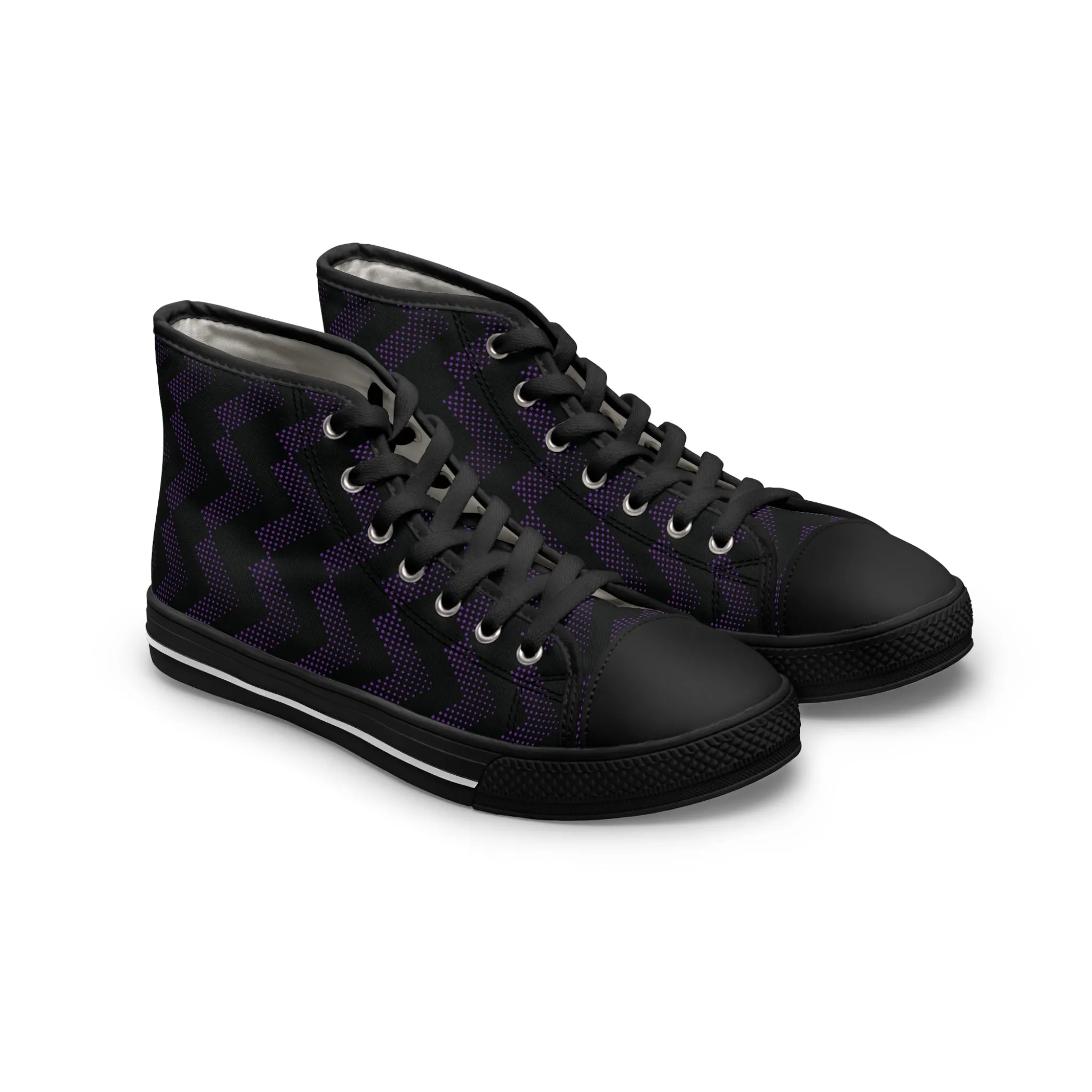 Women's High Top Canvas Sneakers - Purple Chevrons