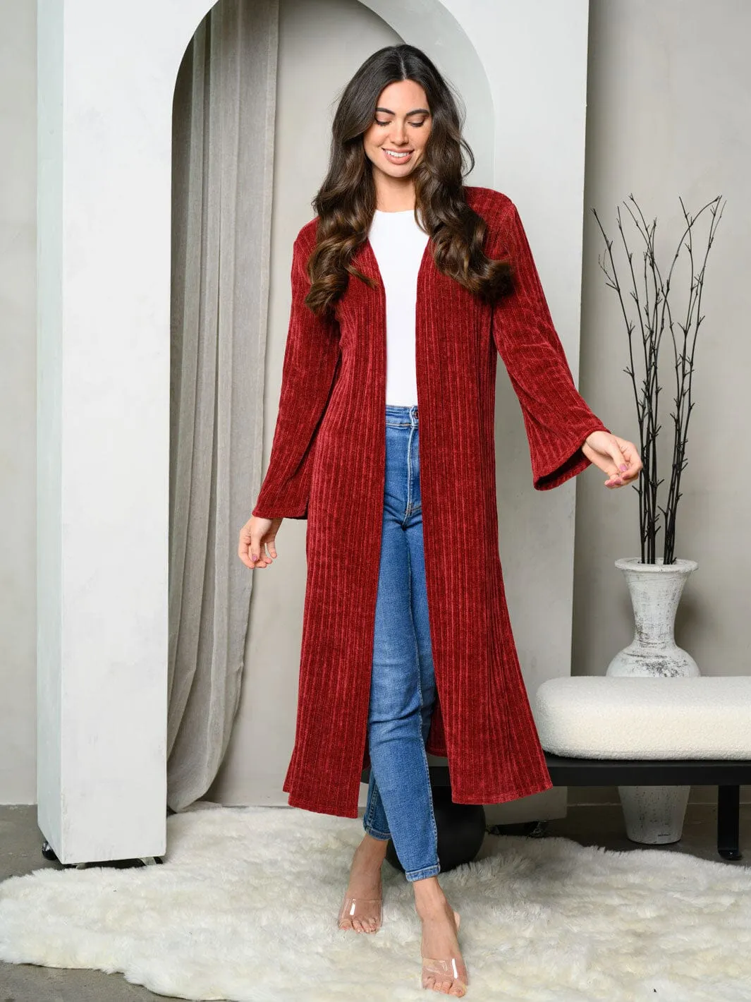 WOMEN'S LONG SLEEVE CHENILLE CARDIGAN