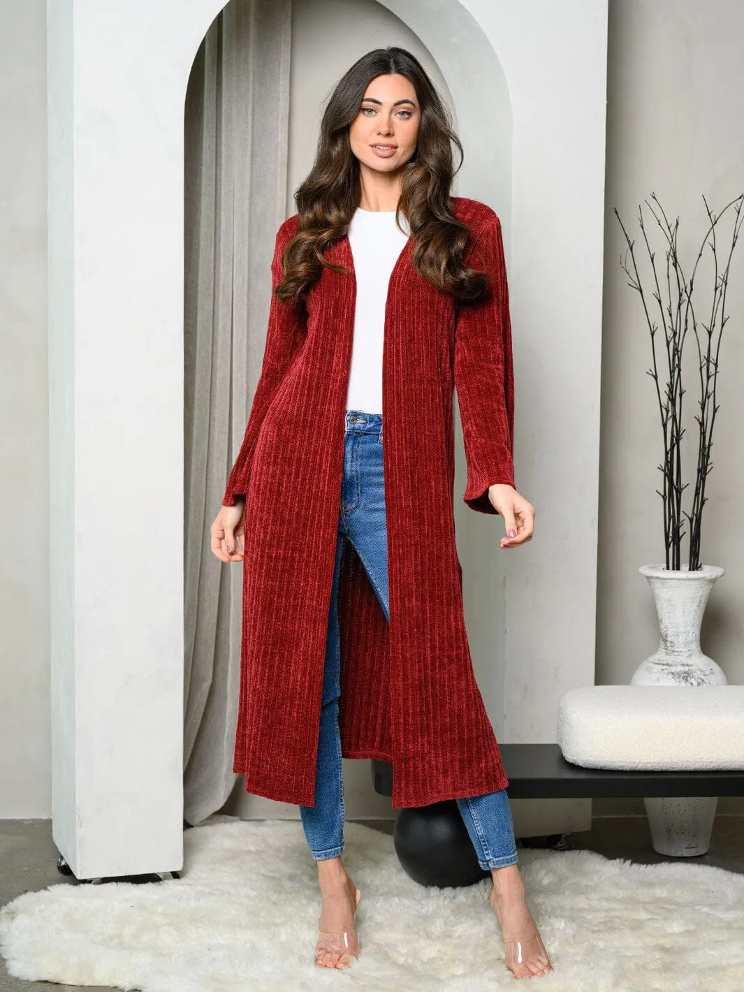 WOMEN'S LONG SLEEVE CHENILLE CARDIGAN