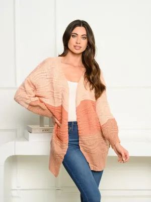 WOMEN'S LONG SLEEVE COLORBLOCK OPEN FRONT CARDIGAN
