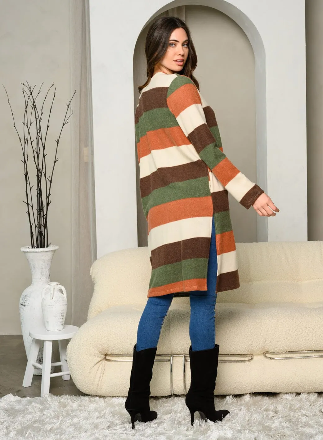 WOMEN'S LONG SLEEVE COLORBLOCK OPEN FRONT CARDIGAN