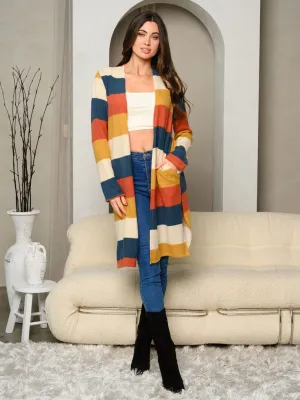 WOMEN'S LONG SLEEVE COLORBLOCK OPEN FRONT CARDIGAN