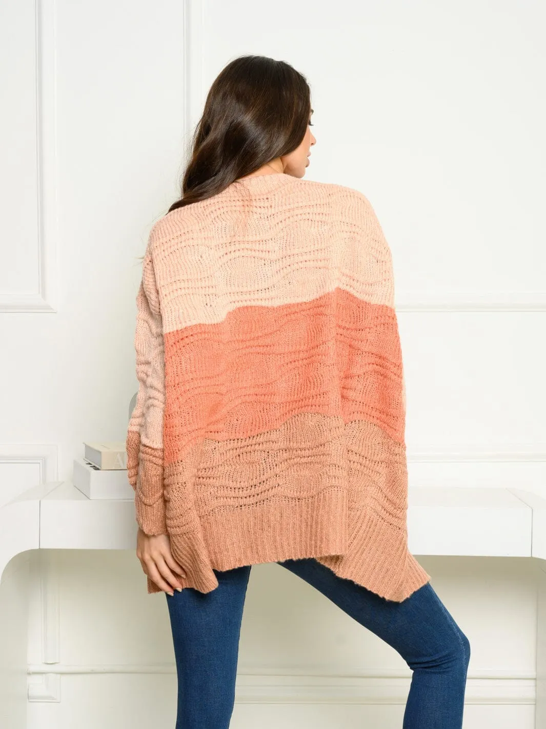 WOMEN'S LONG SLEEVE COLORBLOCK OPEN FRONT CARDIGAN