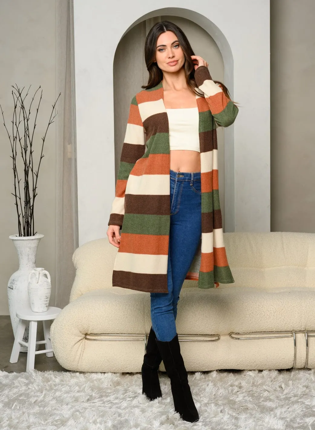 WOMEN'S LONG SLEEVE COLORBLOCK OPEN FRONT CARDIGAN