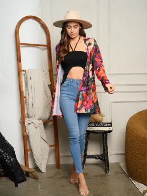 WOMEN'S LONG SLEEVE FLORAL OPEN CARDIGAN