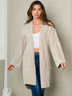 WOMEN'S LONG SLEEVE FRONT POCKETS OPEN CARDIGAN