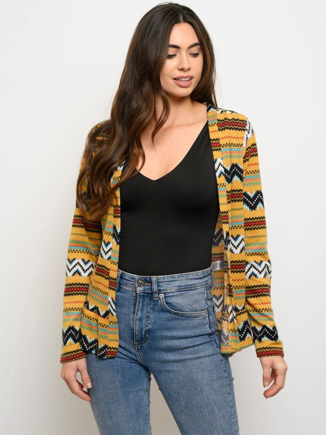 WOMEN'S LONG SLEEVE MULTI PRINT CARDIGAN