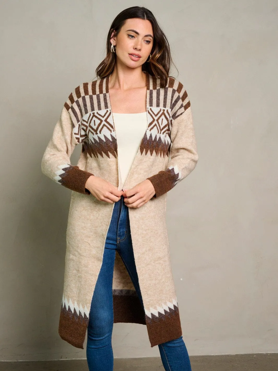 WOMEN'S LONG SLEEVE OPEN FRONT COLORBLOCK CARDIGAN