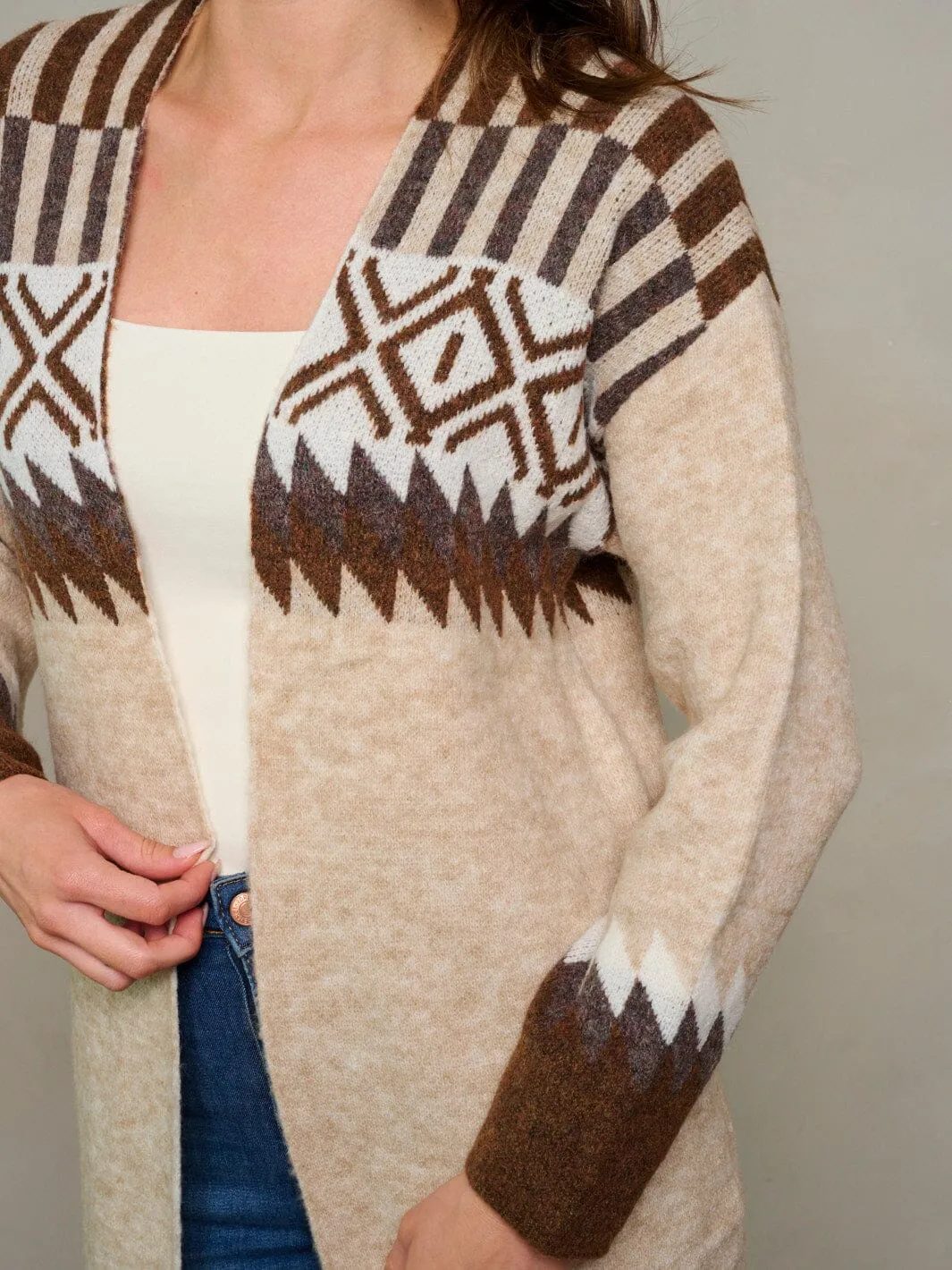 WOMEN'S LONG SLEEVE OPEN FRONT COLORBLOCK CARDIGAN