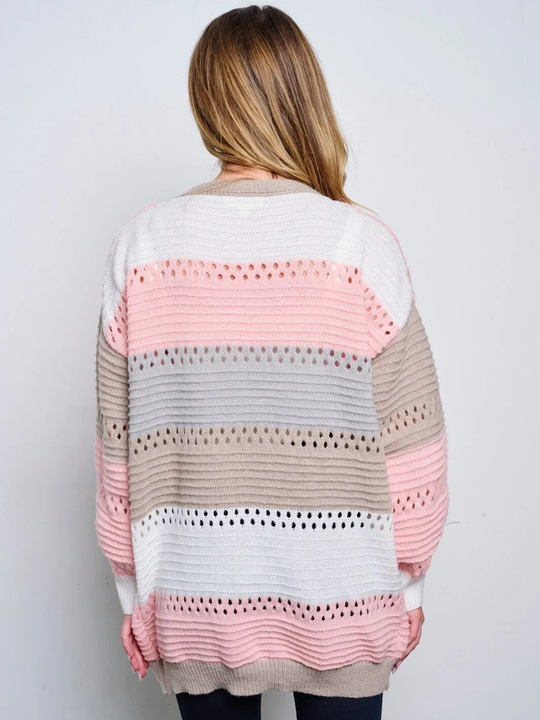 WOMEN'S LONG SLEEVE OPEN FRONT KNIT COLORBLOCK CARDIGAN