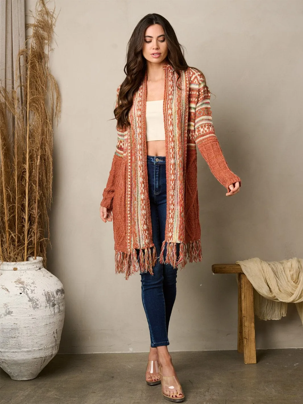 WOMEN'S LONG SLEEVE OPEN FRONT MULTI CARDIGAN