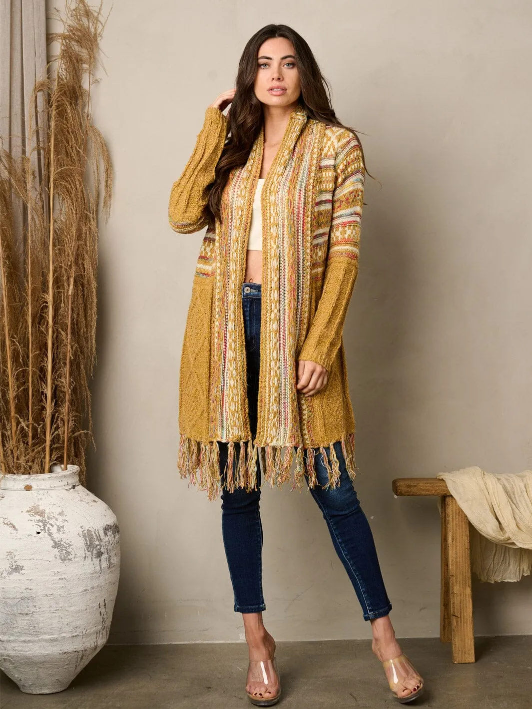 WOMEN'S LONG SLEEVE OPEN FRONT MULTI CARDIGAN