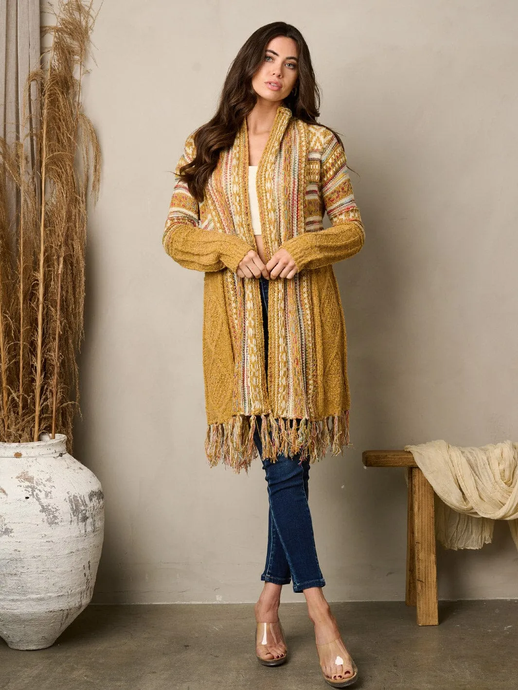 WOMEN'S LONG SLEEVE OPEN FRONT MULTI CARDIGAN