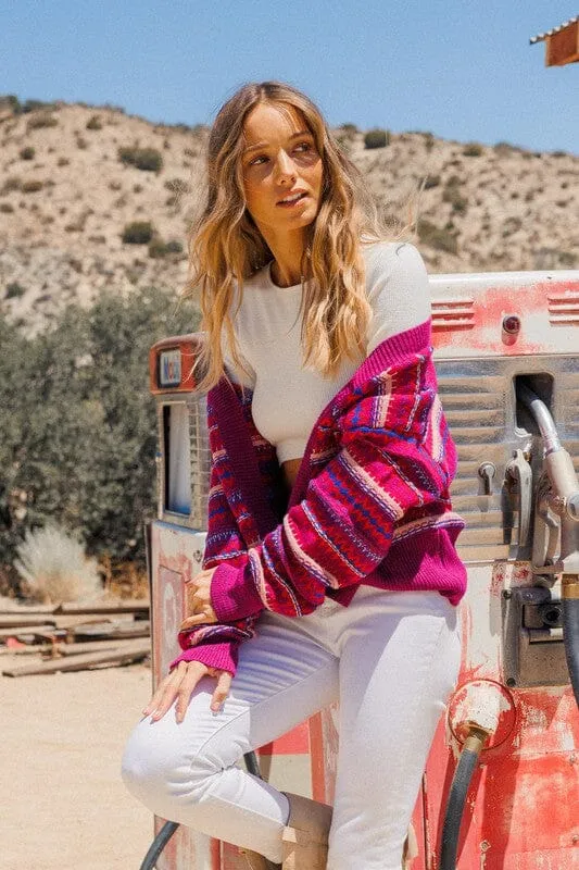 WOMEN'S LONG SLEEVE OPEN FRONT MULTI COLOR CARDIGAN