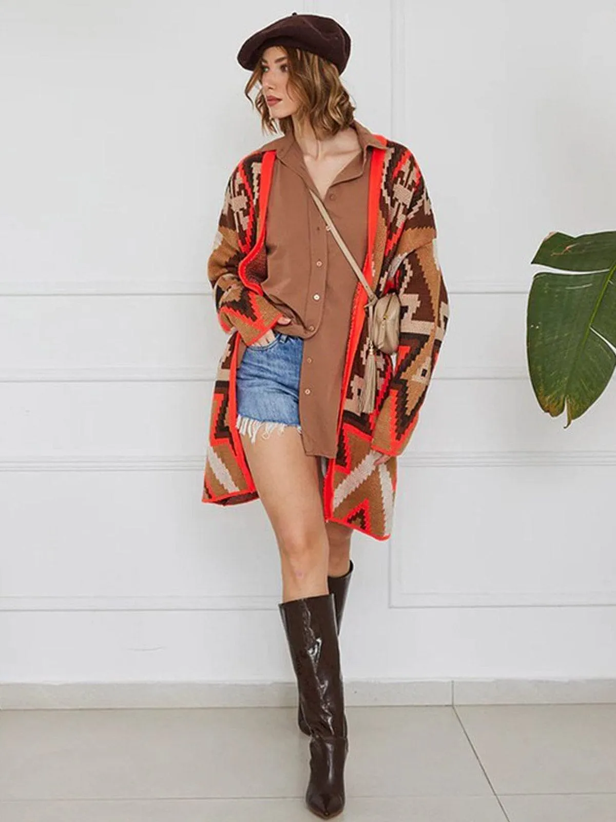 WOMEN'S LONG SLEEVE OPEN FRONT MULTI PRINT CARDIGAN