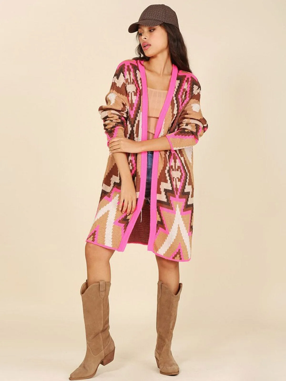 WOMEN'S LONG SLEEVE OPEN FRONT MULTI PRINT CARDIGAN