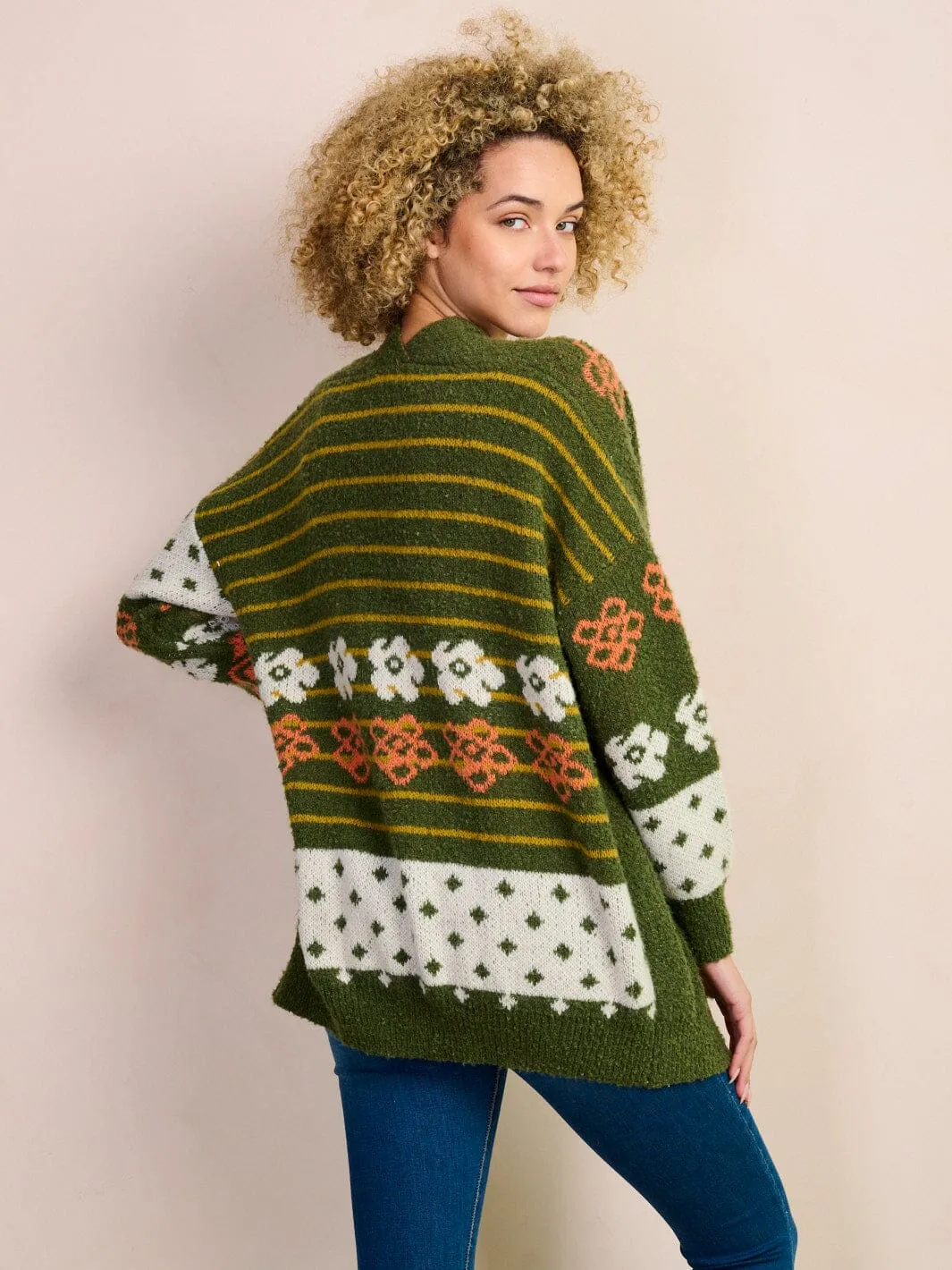 WOMEN'S LONG SLEEVE OPEN FRONT MULTI PRINT CARDIGAN