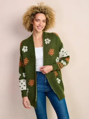 WOMEN'S LONG SLEEVE OPEN FRONT MULTI PRINT CARDIGAN