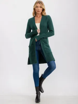 WOMEN'S LONG SLEEVE OPEN FRONT POCKETS CARDIGAN