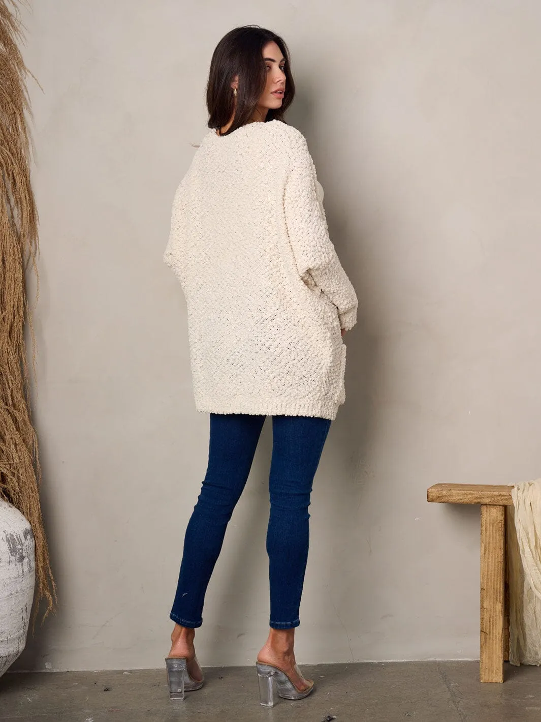 WOMEN'S LONG SLEEVE OPEN FRONT POCKETS CARDIGAN