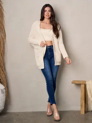 WOMEN'S LONG SLEEVE OPEN FRONT POCKETS CARDIGAN