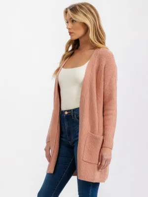 WOMEN'S LONG SLEEVE OPEN FRONT POCKETS CARDIGAN