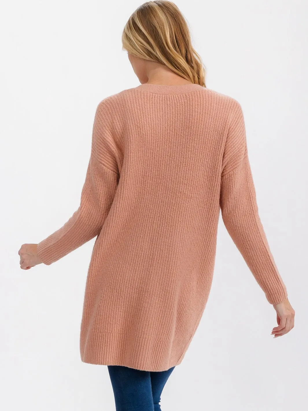 WOMEN'S LONG SLEEVE OPEN FRONT POCKETS CARDIGAN