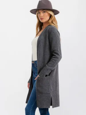 WOMEN'S LONG SLEEVE OPEN FRONT POCKETS CARDIGAN