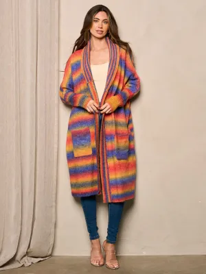 WOMEN'S LONG SLEEVE OPEN FRONT POCKETS COLORBLOCK CARDIGAN